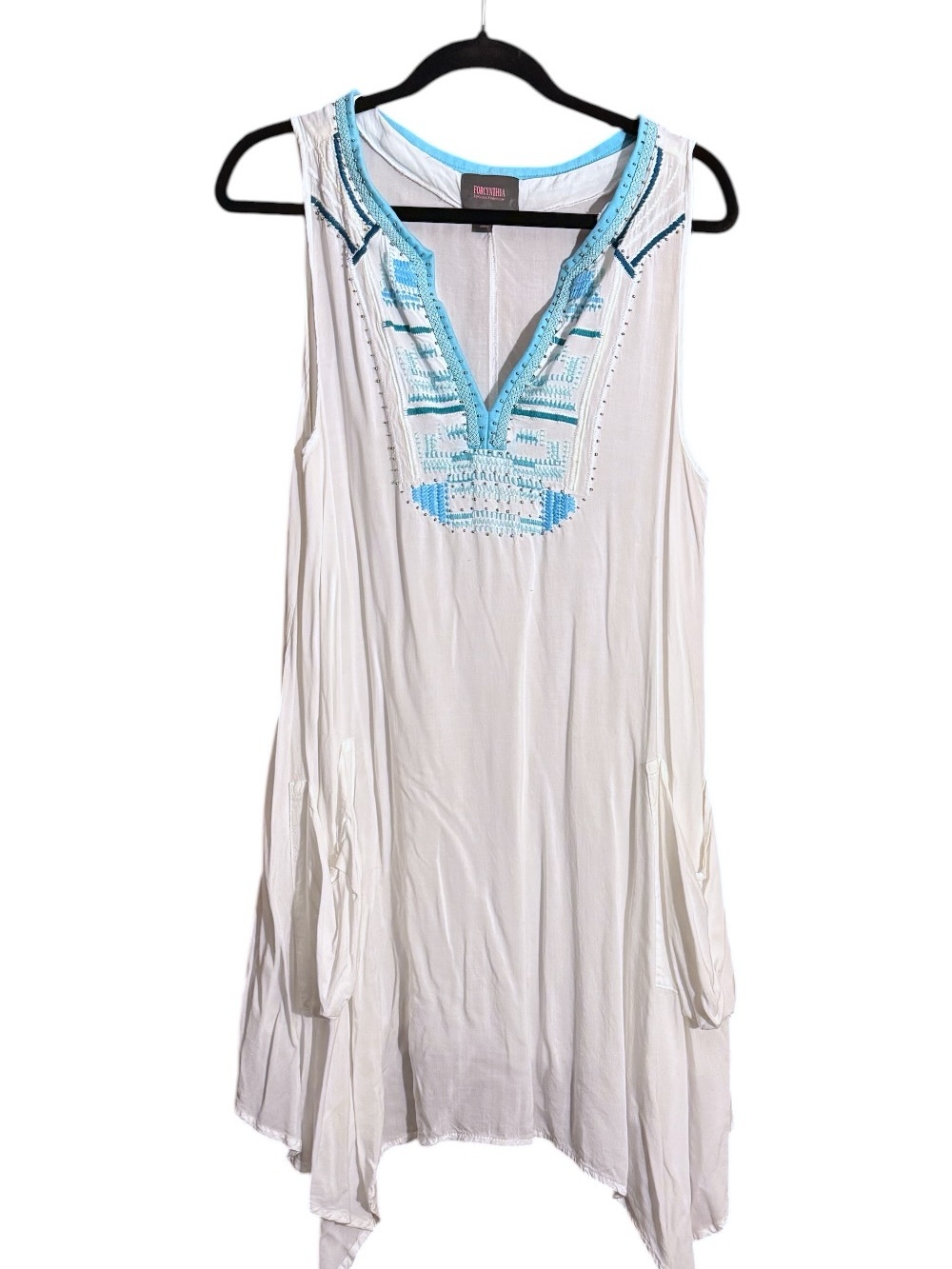 Forcynthia Beachwear Boho Cover Up White Swing dress Shark Bite XL Pockets